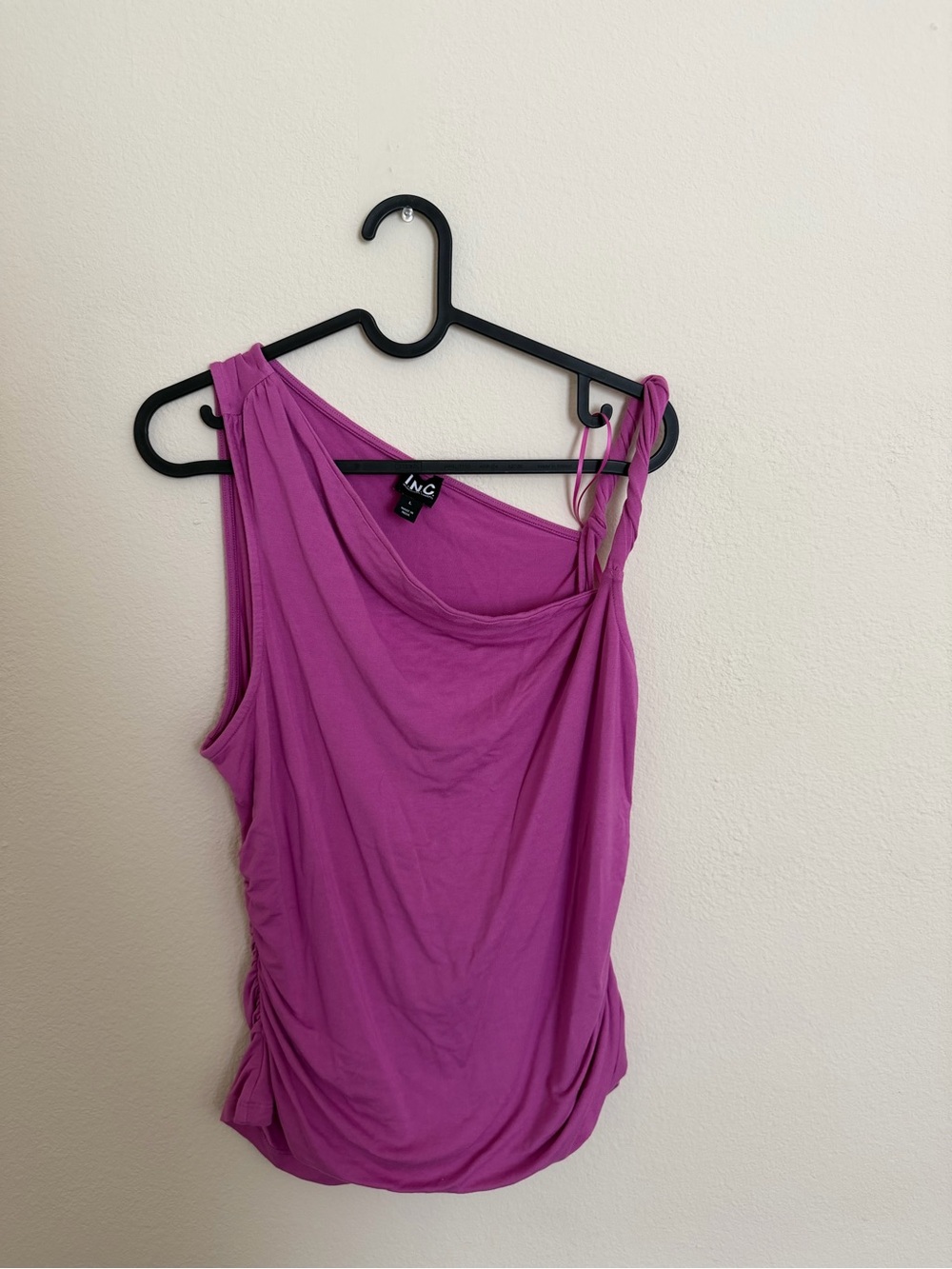 INC International Concepts One-Shoulder Ruched Magenta Tank Top